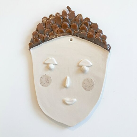Handmade Artist Pinecone Man Ceramic Mask Wall Decor - Picture 1 of 2